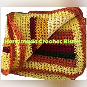 🧶Vintage Handmade Crochet Blanket in Groovy 1970s Color🧶